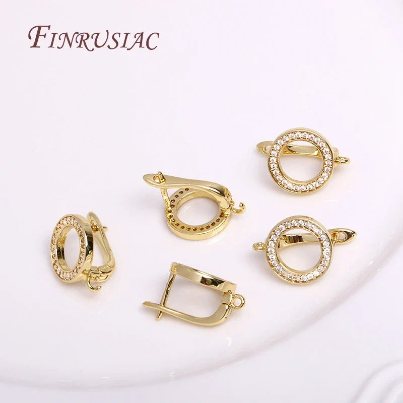 18K Gold Plated Zircon Hollow Round Earring Hook Findings