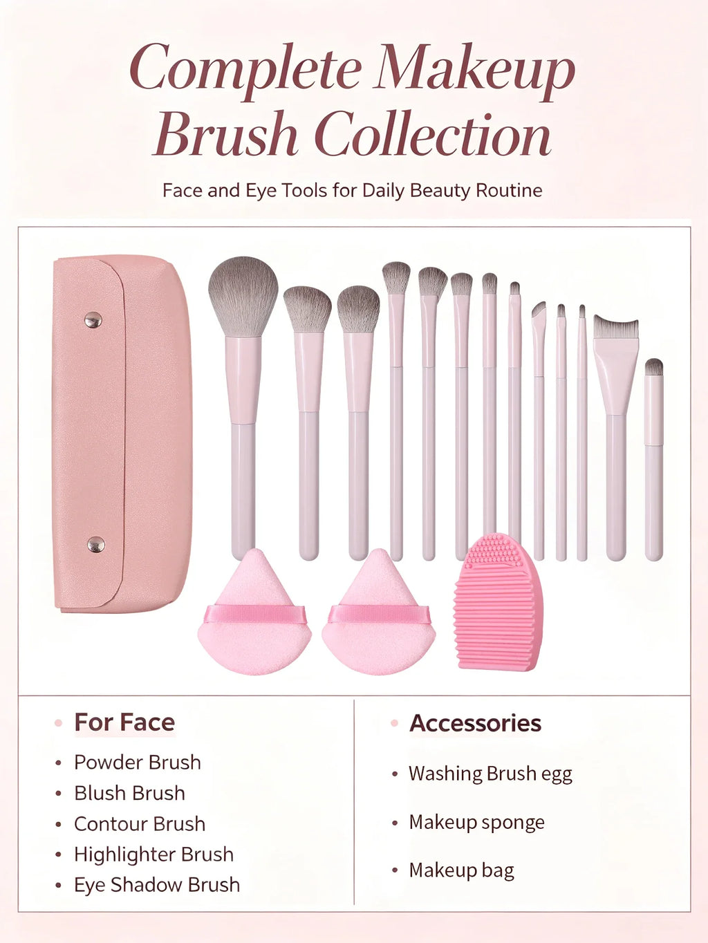 17-Piece Professional Makeup Brush Set – Soft Fluffy Bristles