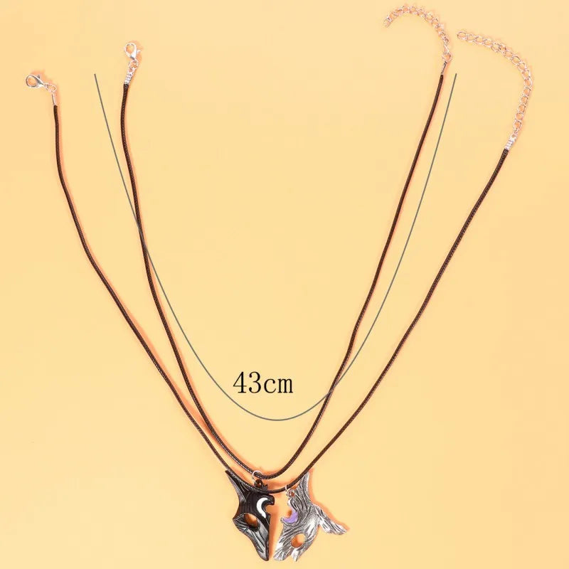 2PCS Silver Sheep & Wolf Couple Pendant Necklace Set