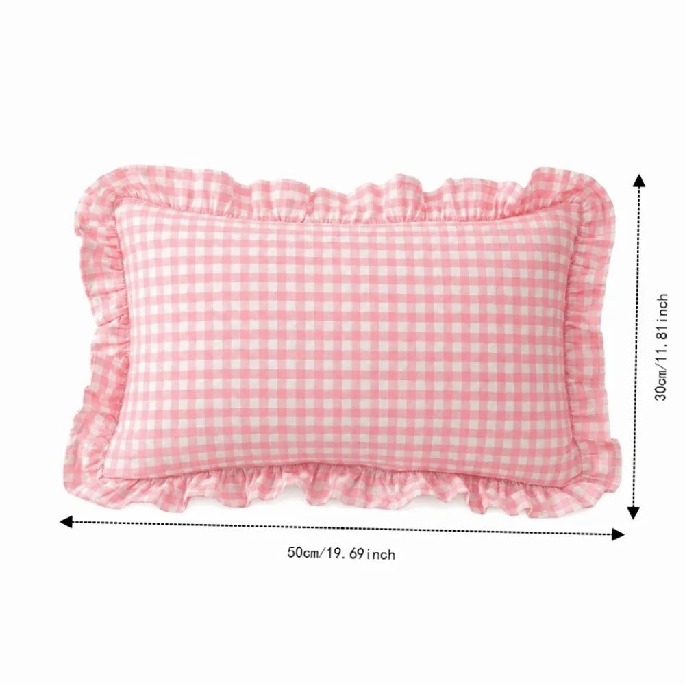 Ruffled Lotus Leaf Throw Pillow Cover | Plaid Soft Polyester