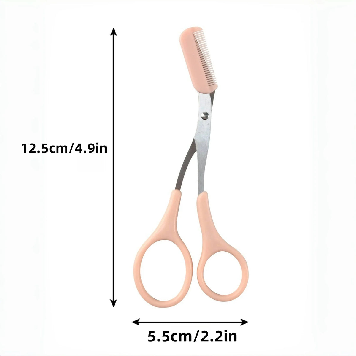Pink Eyebrow Scissors with Built-In Comb – Stainless Steel