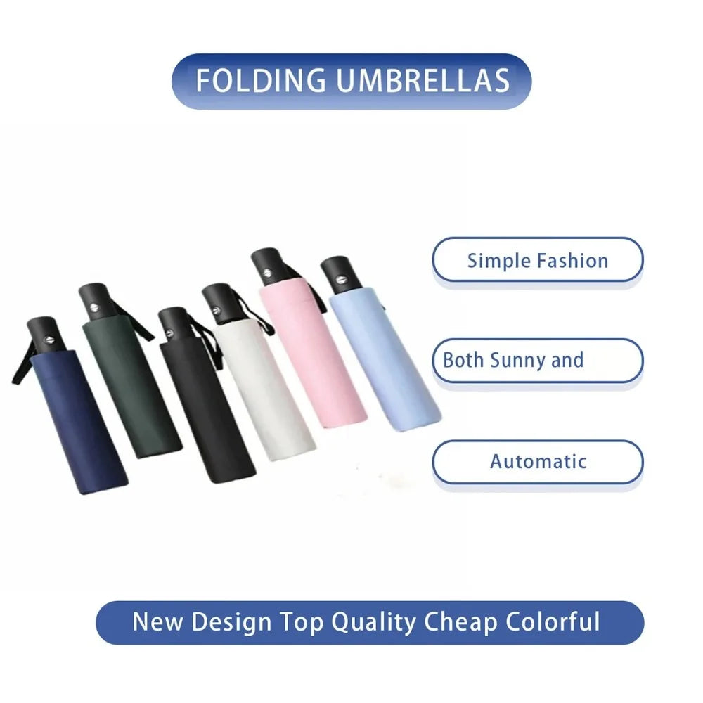 8-Rib Auto Folding Windproof Travel Umbrella | One-Touch Open
