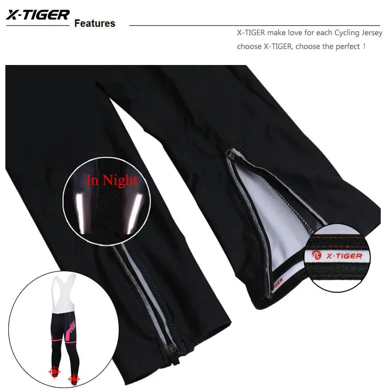 X-TIGER Women's Thermal Cycling Bib Tights | Winter MTB Pants