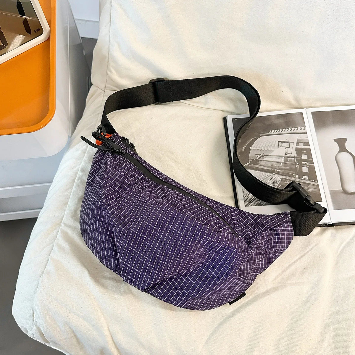 Plaid Canvas Dumpling Bag – Large Crossbody Shoulder Bag