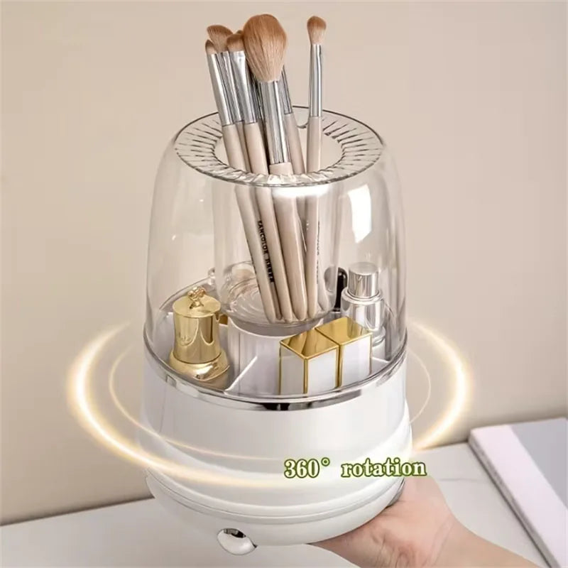 360° Rotating Makeup Brush Holder with Dustproof Cover