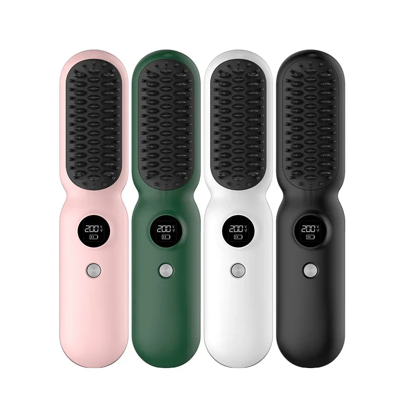 Wireless USB Rechargeable Hair Straightener Brush – Women & Men