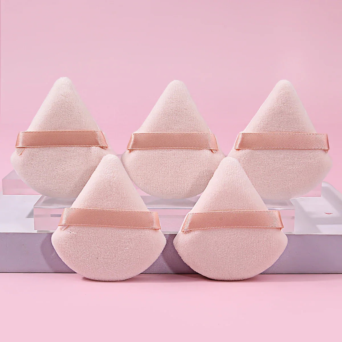 5-Pack Triangle Velvet Powder Puffs – Mini Reusable Makeup Sponges
