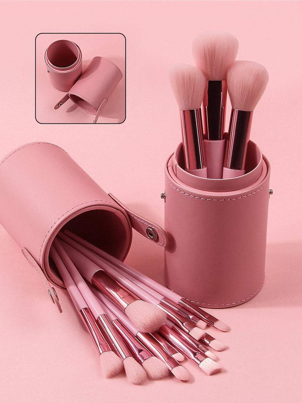 15-Piece Pink Makeup Brush Set with Storage Barrel | Nixie
