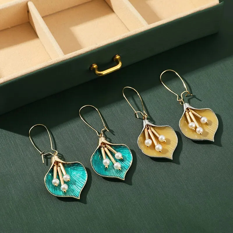 2PCS Enamel Flower Drop Earrings – Bohemian Tassel Style Women