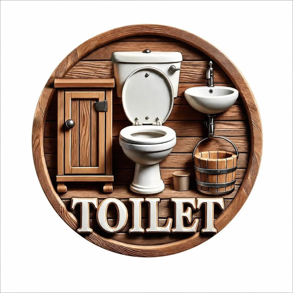 Wooden Hanging Bathroom Sign Round Farmhouse Wall Décor