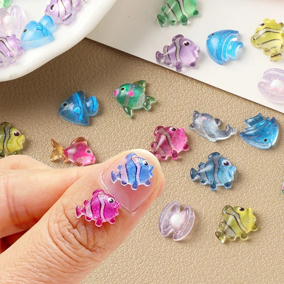 Resin Nail Art Charms – Fish, Shells & Dolphin Flat Back 30/100pcs