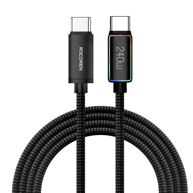 Rocoren 240W USB-C Cable RGB PD 3.1 QC 3.0 Fast Charging Cord