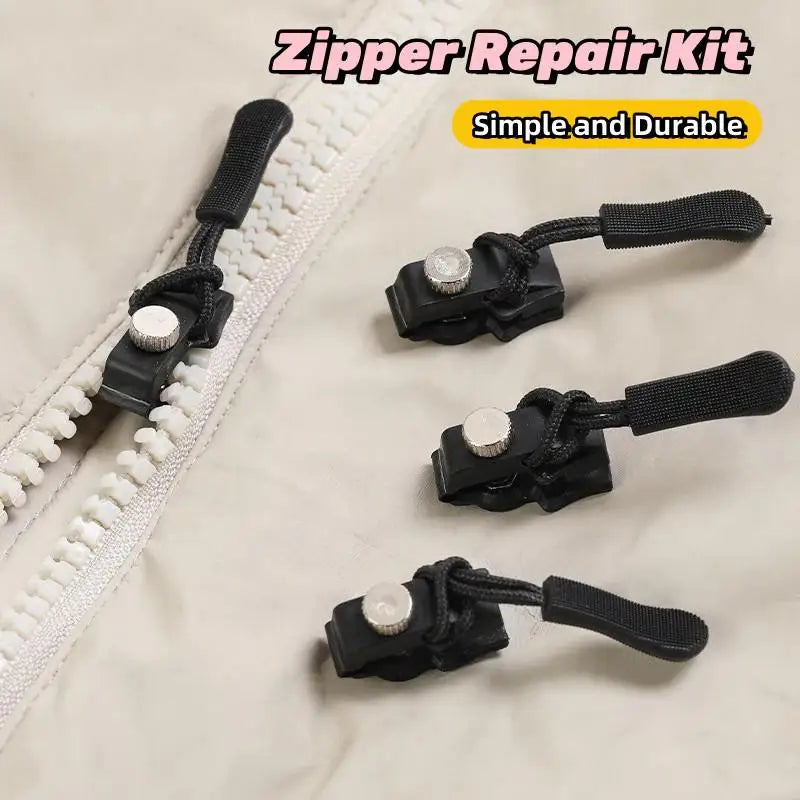 3-Size Universal No-Sew Zipper Repair Kit – S, M & L Heads