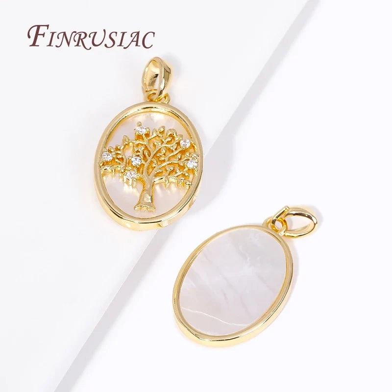 18K Gold Plated Tree of Life Shell Oval Charm Pendant for DIY