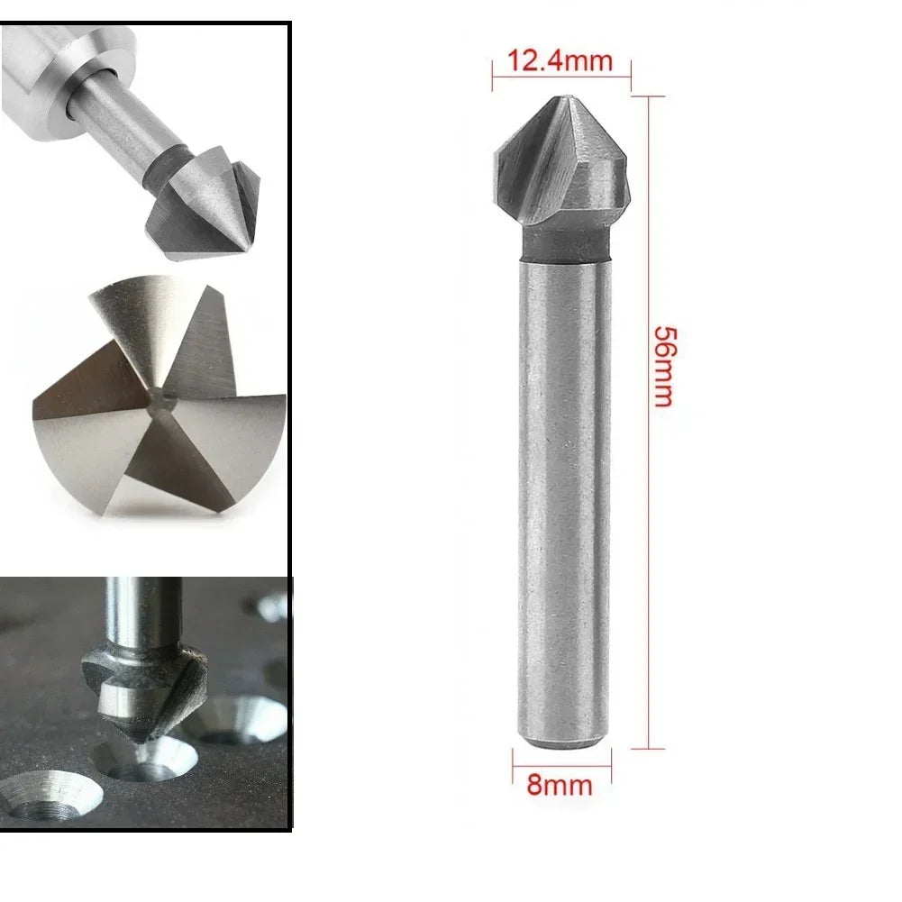 3 Flute HSS Countersink Drill Bit 90° Chamfer – 6 Sizes