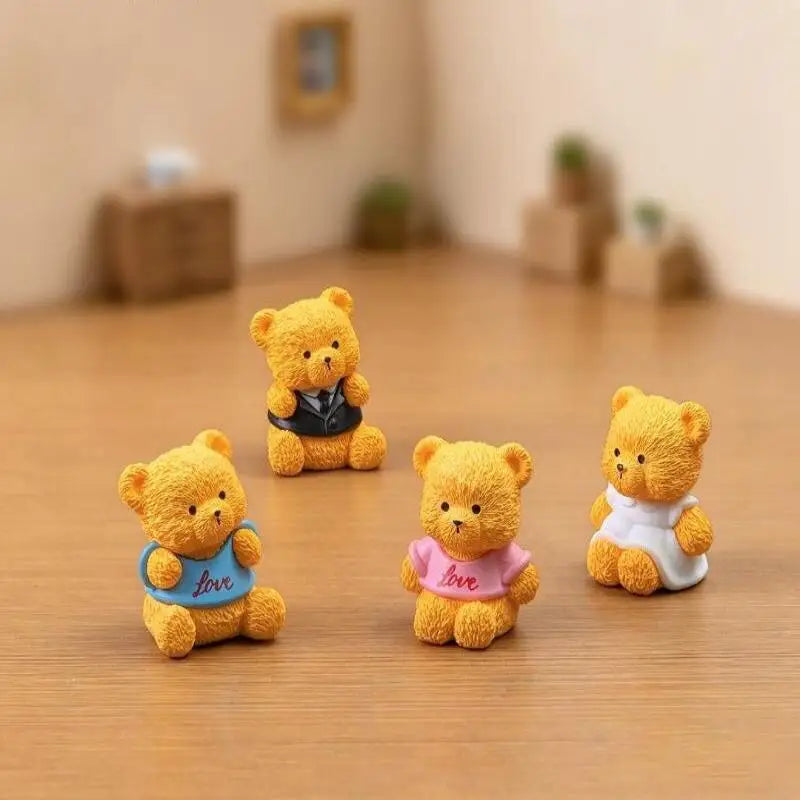 4pcs Cute Couple Bear Mini Figurines – Desktop DIY Décor