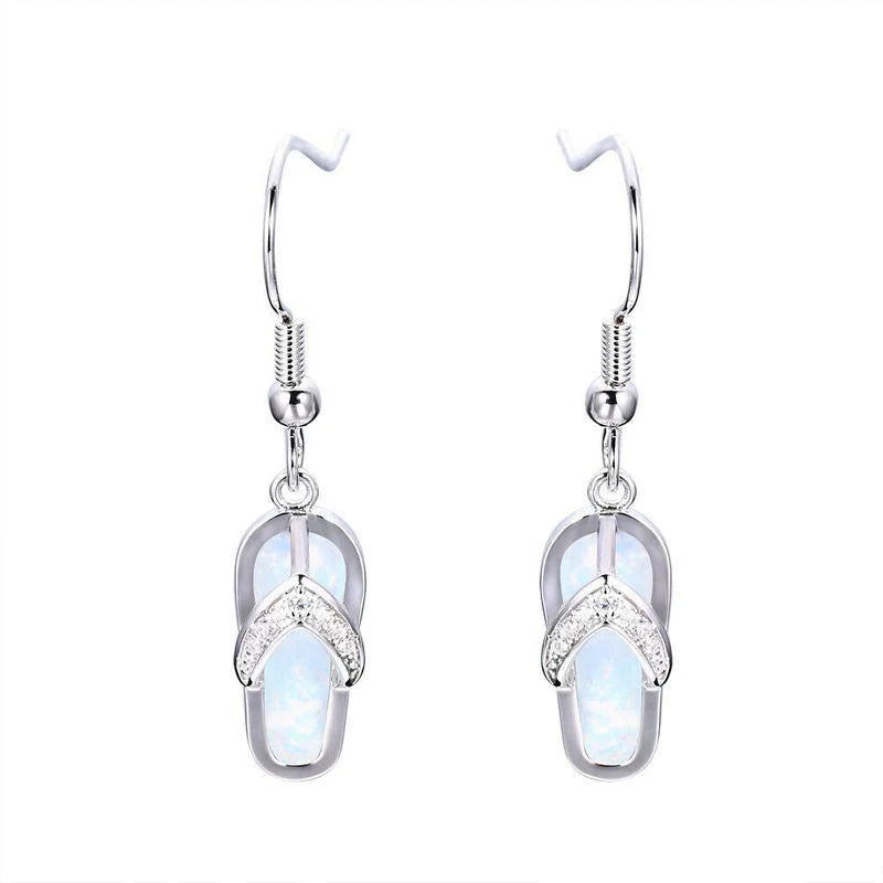 White Simulated Opal Stud Earrings – Lead & Nickel Free