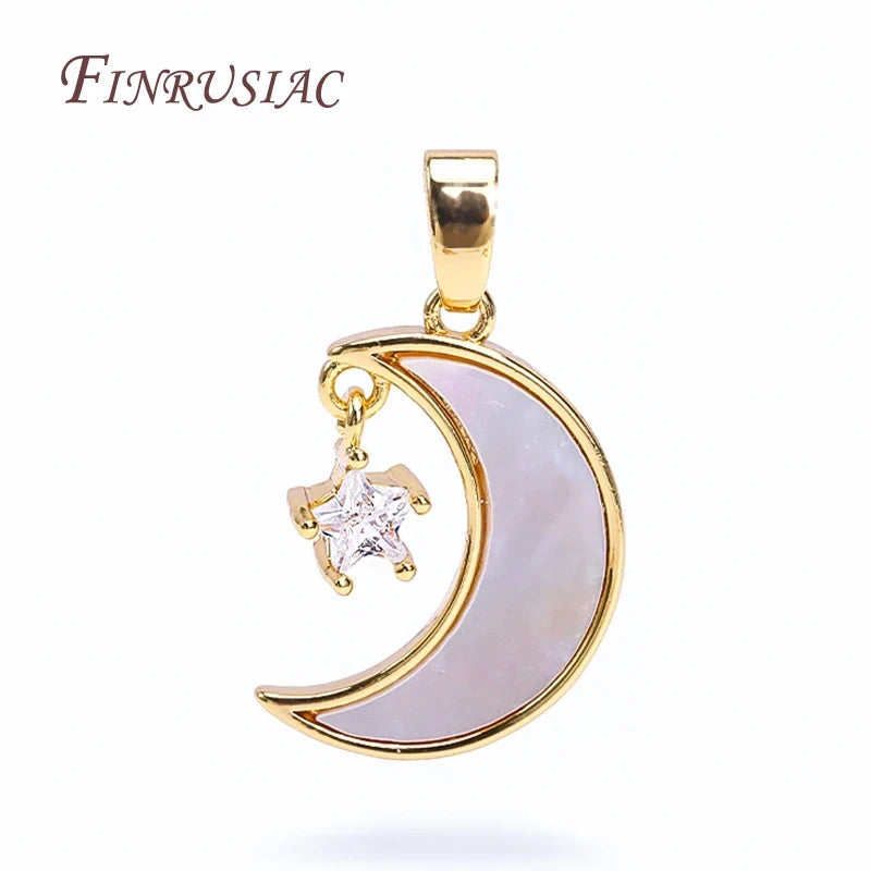 18K Gold Plated Zircon Star Shell Moon Pendant Charm for DIY