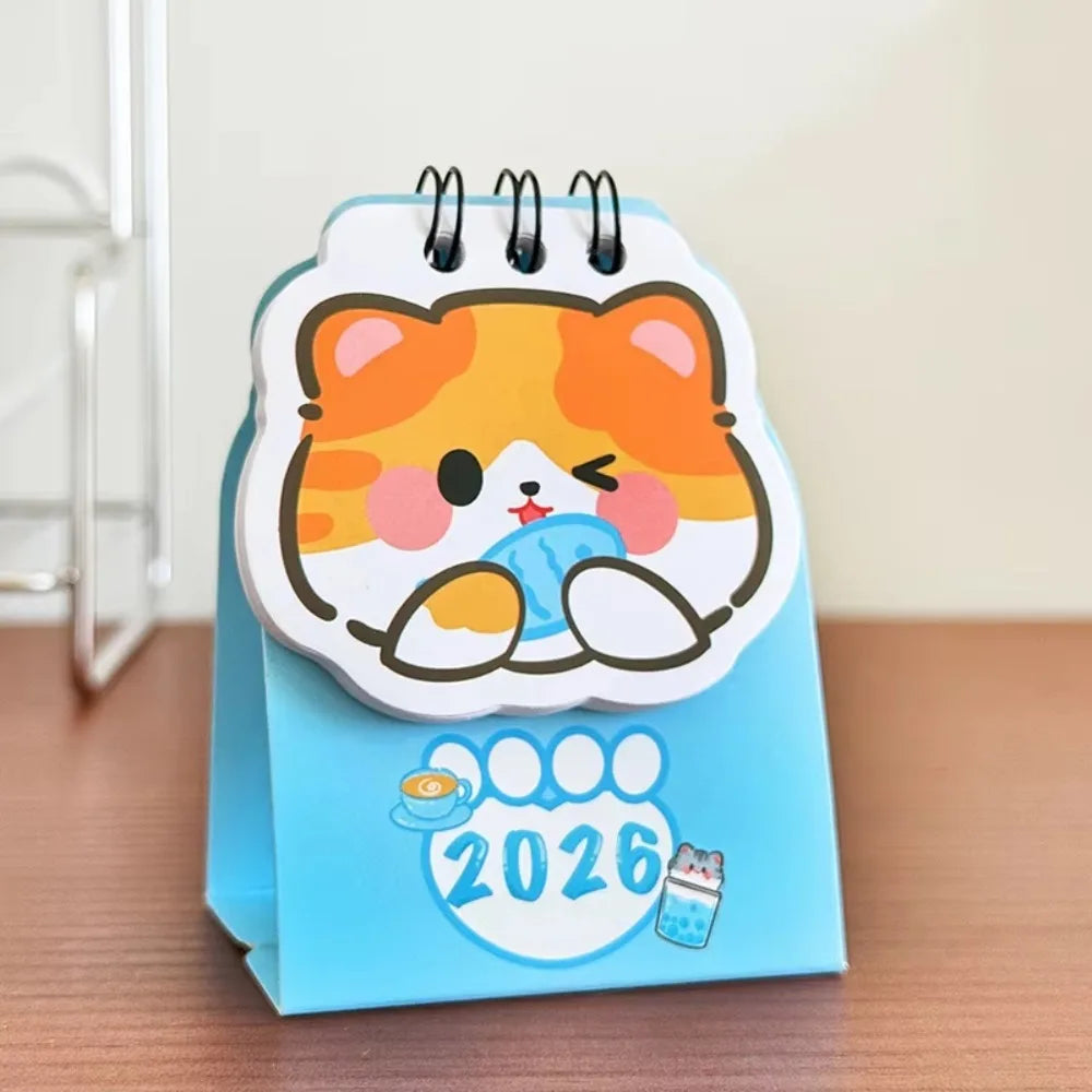 Cute Mini 2026 Desk Calendar – Cartoon Cat Planner Ornament
