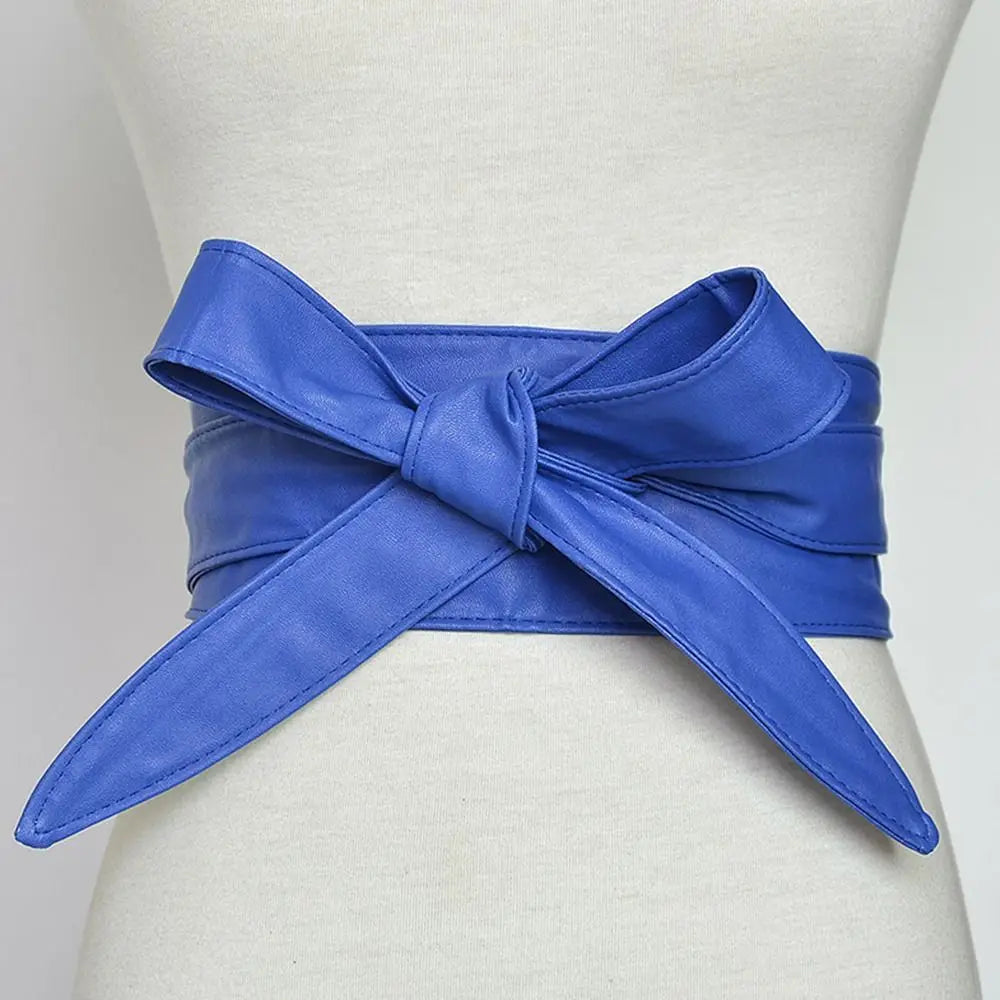Women's Wide Bowknot Belt – PU Leather Lace-Up Waist Cincher