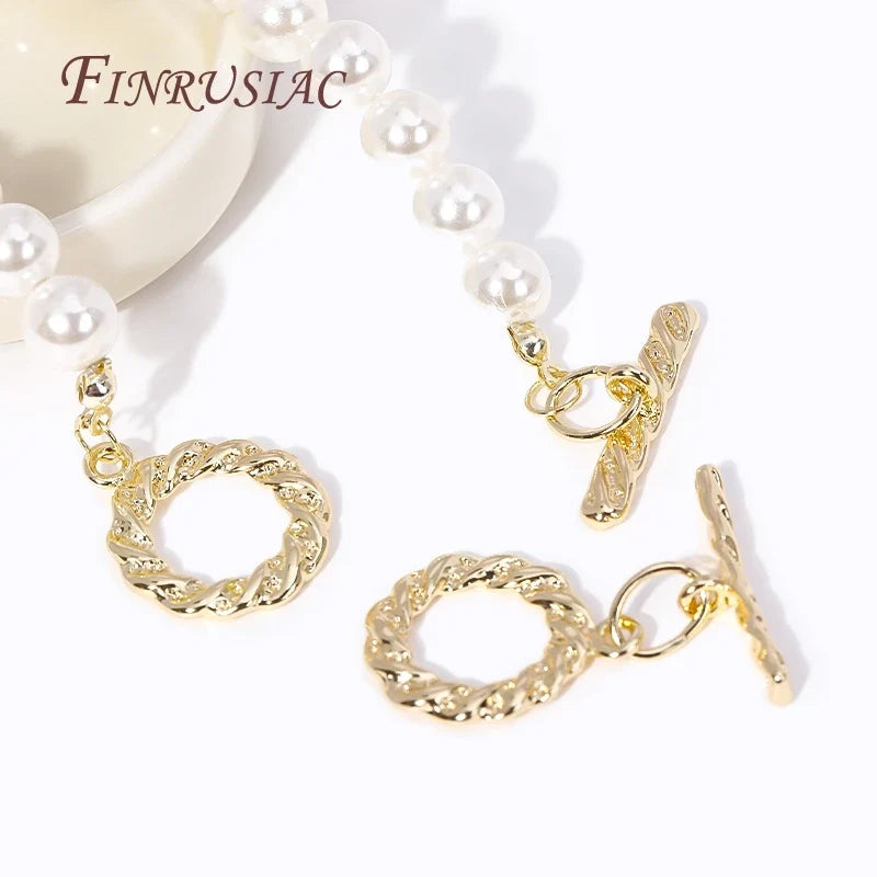 18K Gold Plated Twist Round Toggle Clasp | Brass OT Necklace