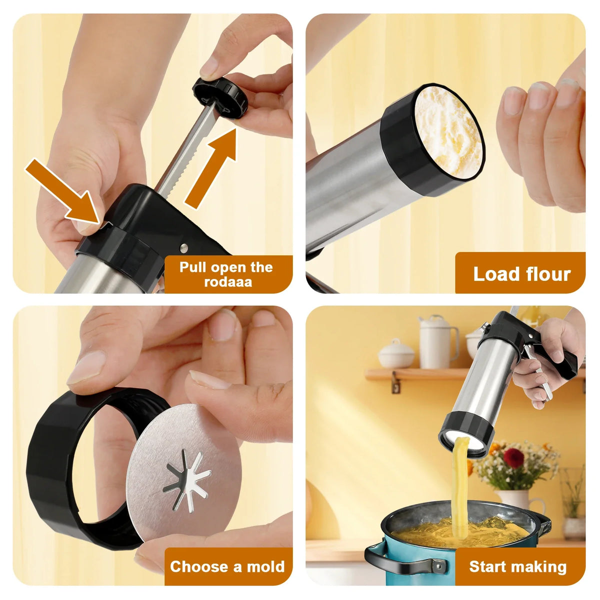 Stainless Steel Churro Maker Machine with 3 Nozzles & Piping Bag