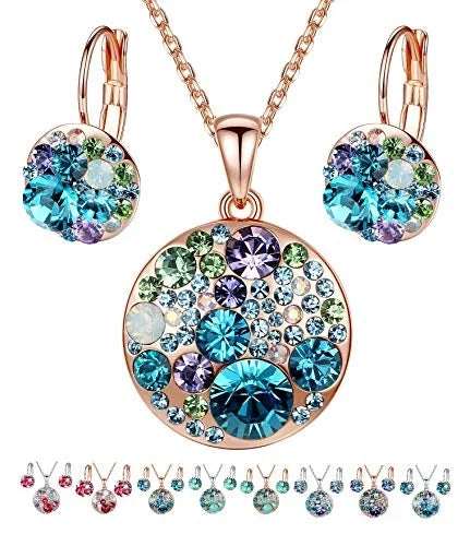 Women's Pendant Necklace & Earring Set – Silver or Rose Gold