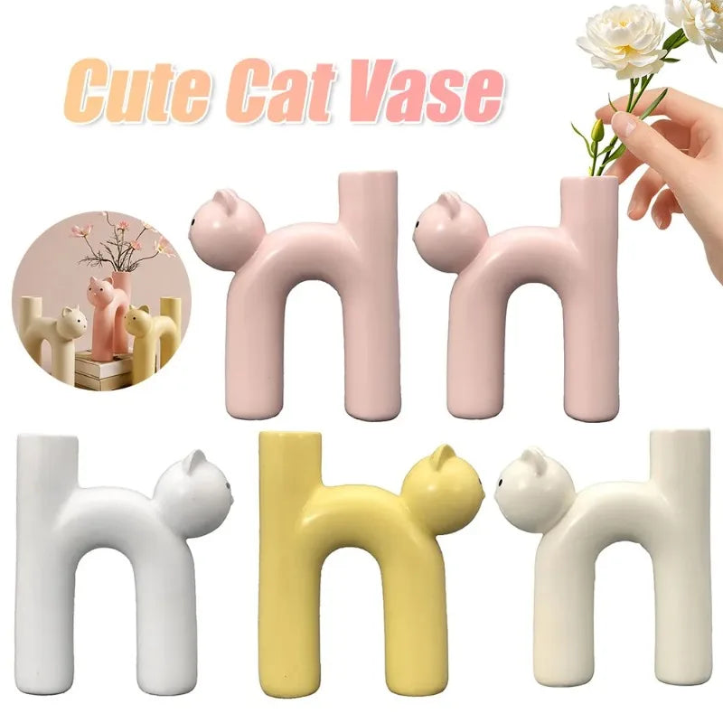Resin Cat Flower Vase – Handmade Kitty Bud Vase Home Decor