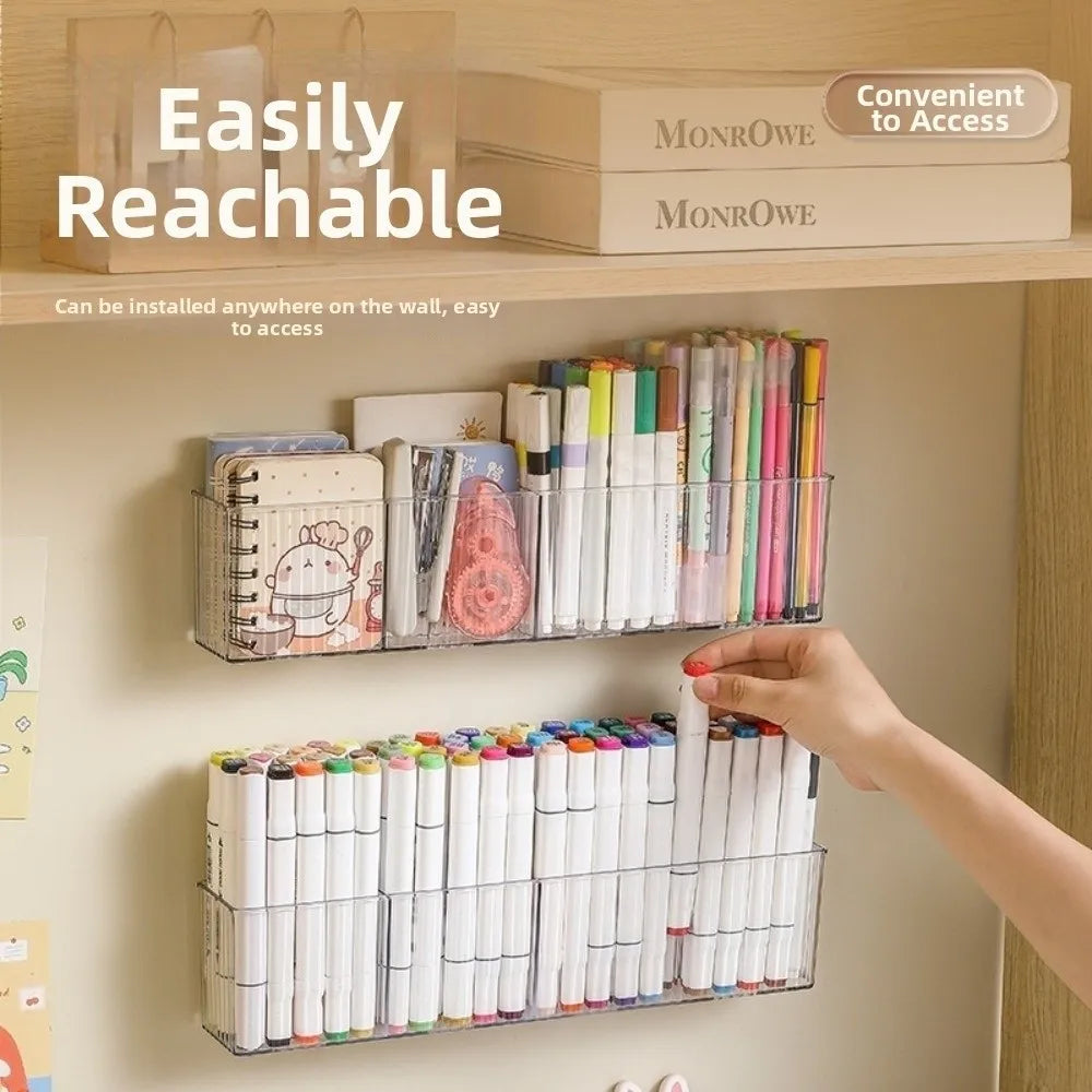 Wall-Mounted Acrylic Pen & Marker Organizer – 3 Compartments