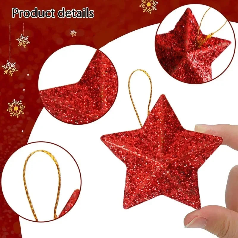 30Pcs Glitter Star Ornaments – Holiday Party Wreath Decor