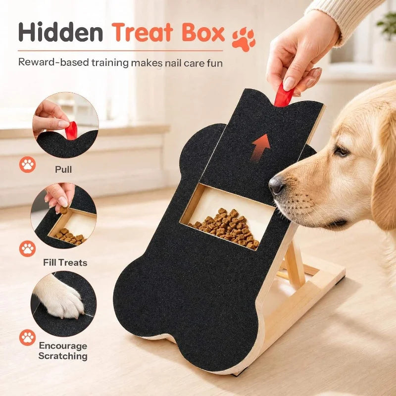Wooden Dog Nail Scratch Board with Treat Box | Paw Care