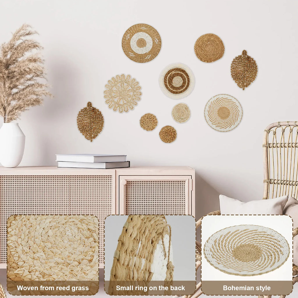 10-Piece Handcrafted Rattan Wall Basket Decor Set | Rustic Boho