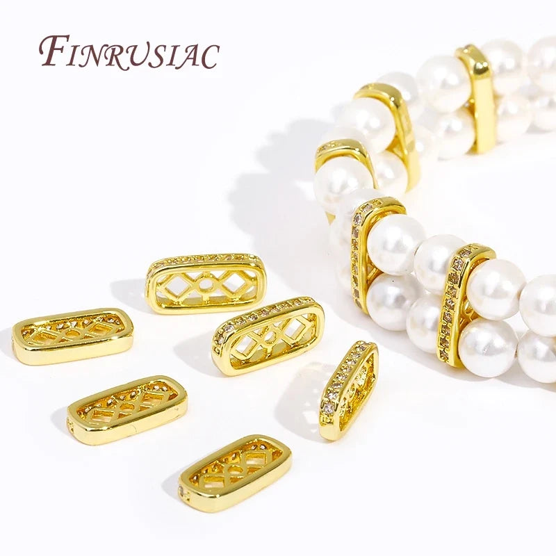 18K Gold Plated Zircon Rectangle Spacer Beads | DIY Jewelry