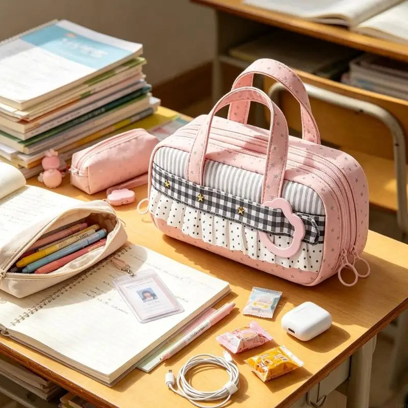 Zippered Pencil Case with Top Handle – School & Office Use