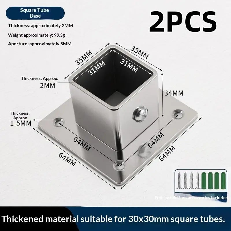 Stainless Steel Square Tube Connector Flange Base 25/30/35mm