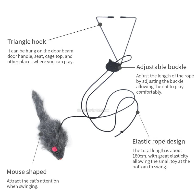 Interactive Hanging Door Cat Toy – Plush Mouse & Elastic Rope