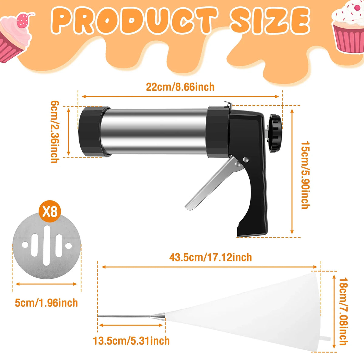 Stainless Steel Churro Maker Machine with 3 Nozzles & Piping Bag