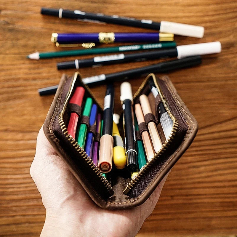 ZHUTING Retro Leather Pencil Case | Compact Pen Bag Gift