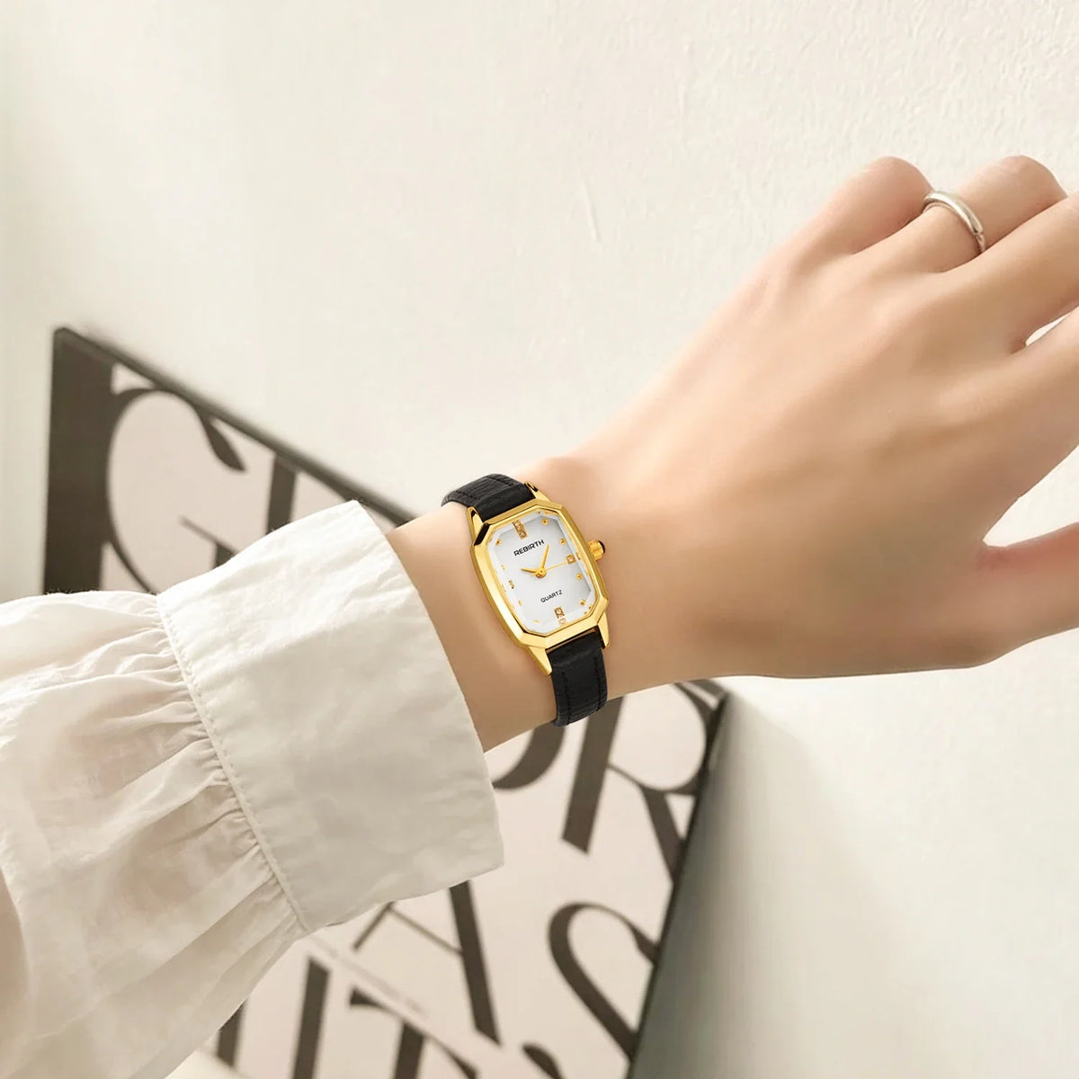 REBIRTH Unisex Square Quartz Watch – Leather Band, Water-Resistant