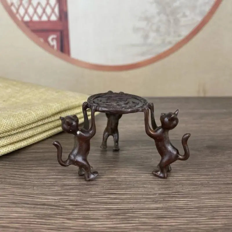 Mini Retro Three-Kitty Bronze Tray – Candle & Incense Holder