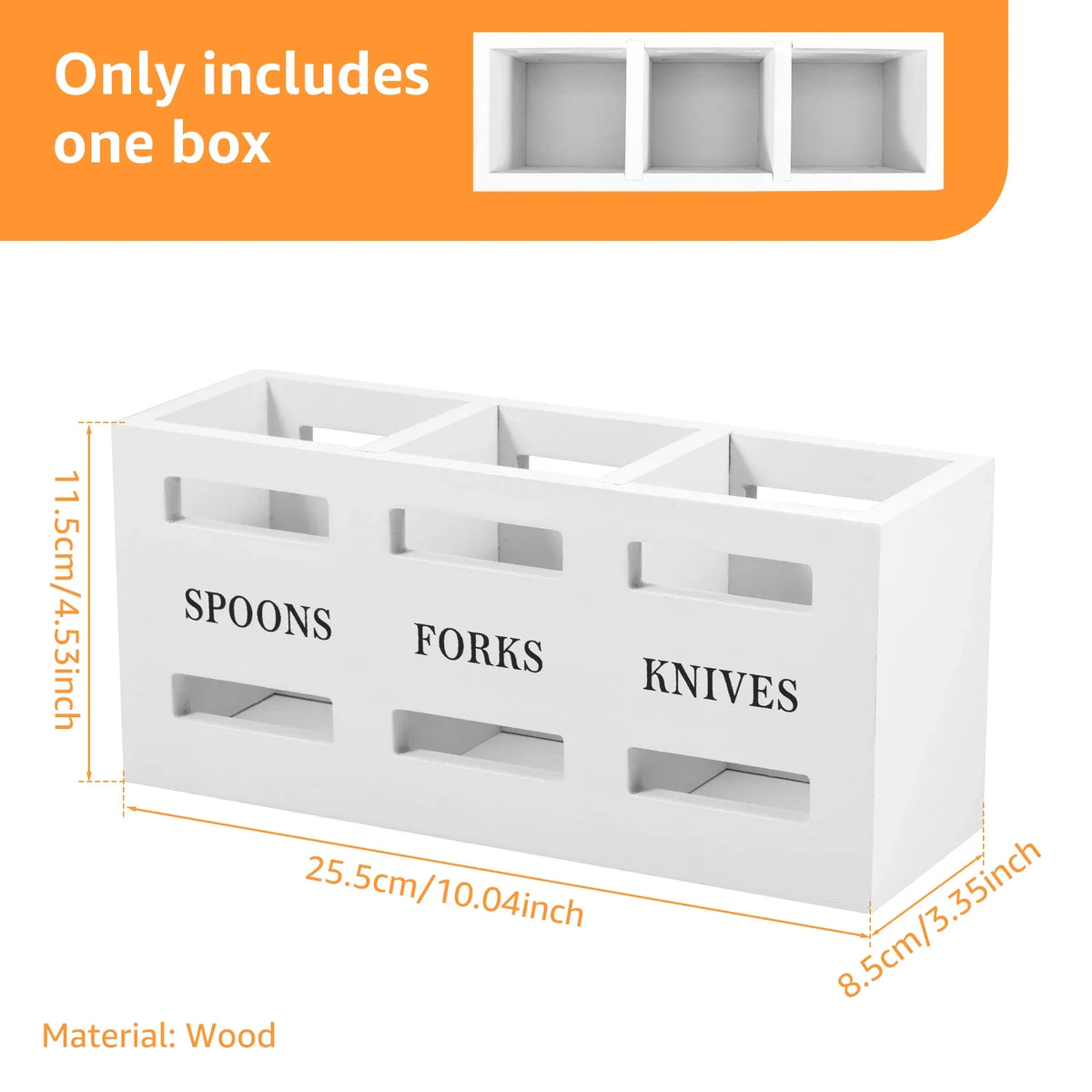 Wood Utensil Caddy – 3-Compartment Silverware Organizer