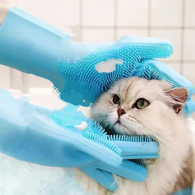 Pet Grooming Gloves – Dog & Cat Bathing Hair Removal Scrubber