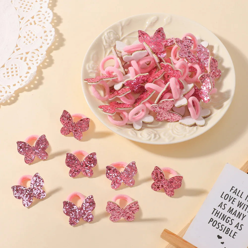 20pcs Glitter Butterfly Bow Elastic Hair Bands for Girls