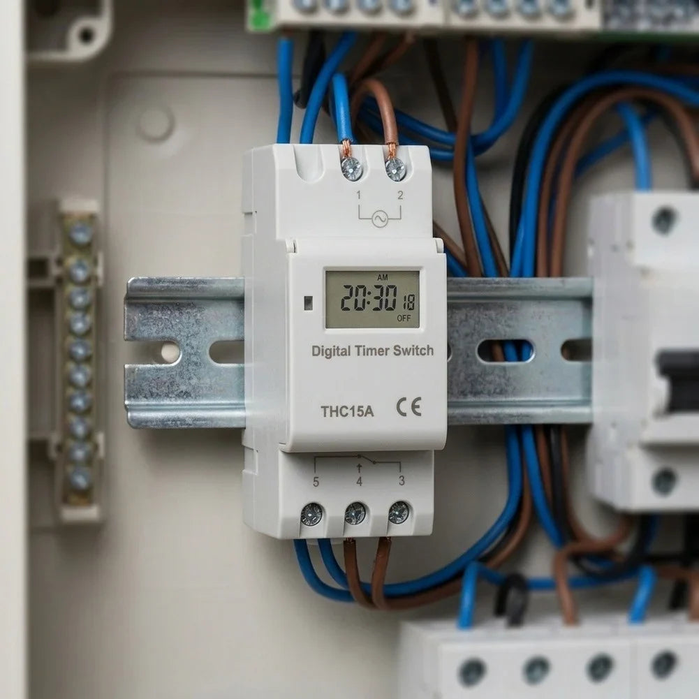 DIN Rail Timer Switch AC110V 25A | 16-Program Compact Mount
