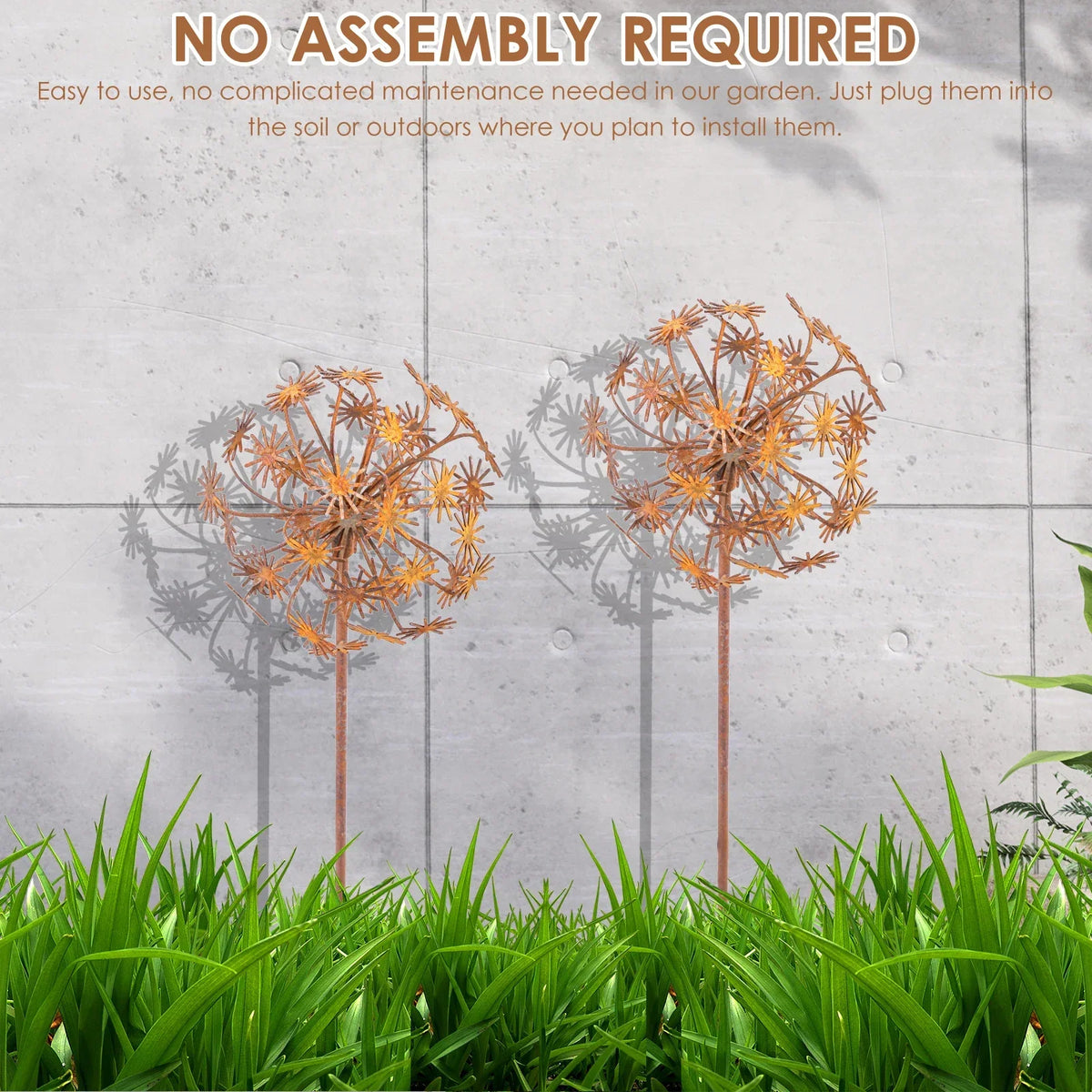 Rusty Metal Flower Garden Stakes – 2 Pcs Vintage Outdoor Décor