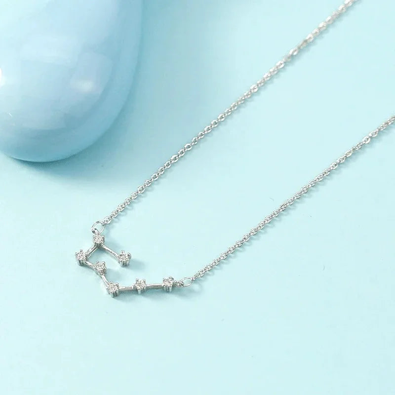 Zodiac Symbol Pendant Necklace – Minimalist Silver Collarbone