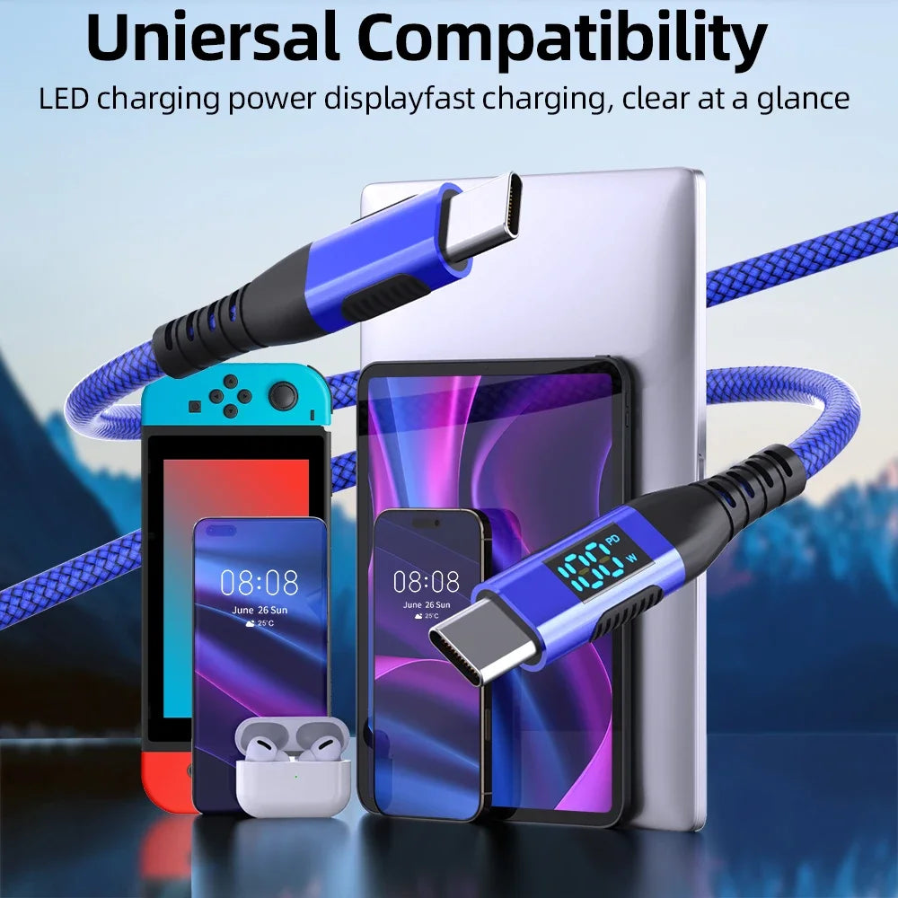 100W USB-C to USB-C Fast Charging Cable | LED Display