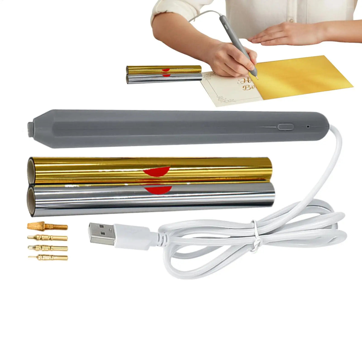 USB Hot Foil Pen Set – Gold & Silver Scrapbooking Stamping Kit