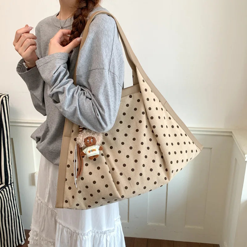 Retro Polka-Dot Tote Bag – Large Women's Shoulder Bag | Nixie