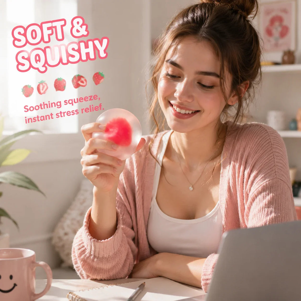 Strawberry Mochi Squishy Slow Rise Squeeze Fidget Toy